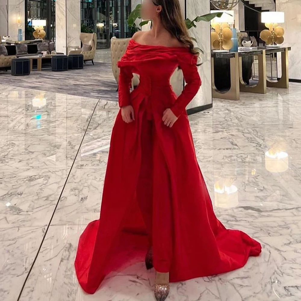 

Customized Classic Front Slit Off The Shoulder Long Sleeves Evening Dress Graceful A-Line Burgundy Prom Dress Vestidos De Fiesta