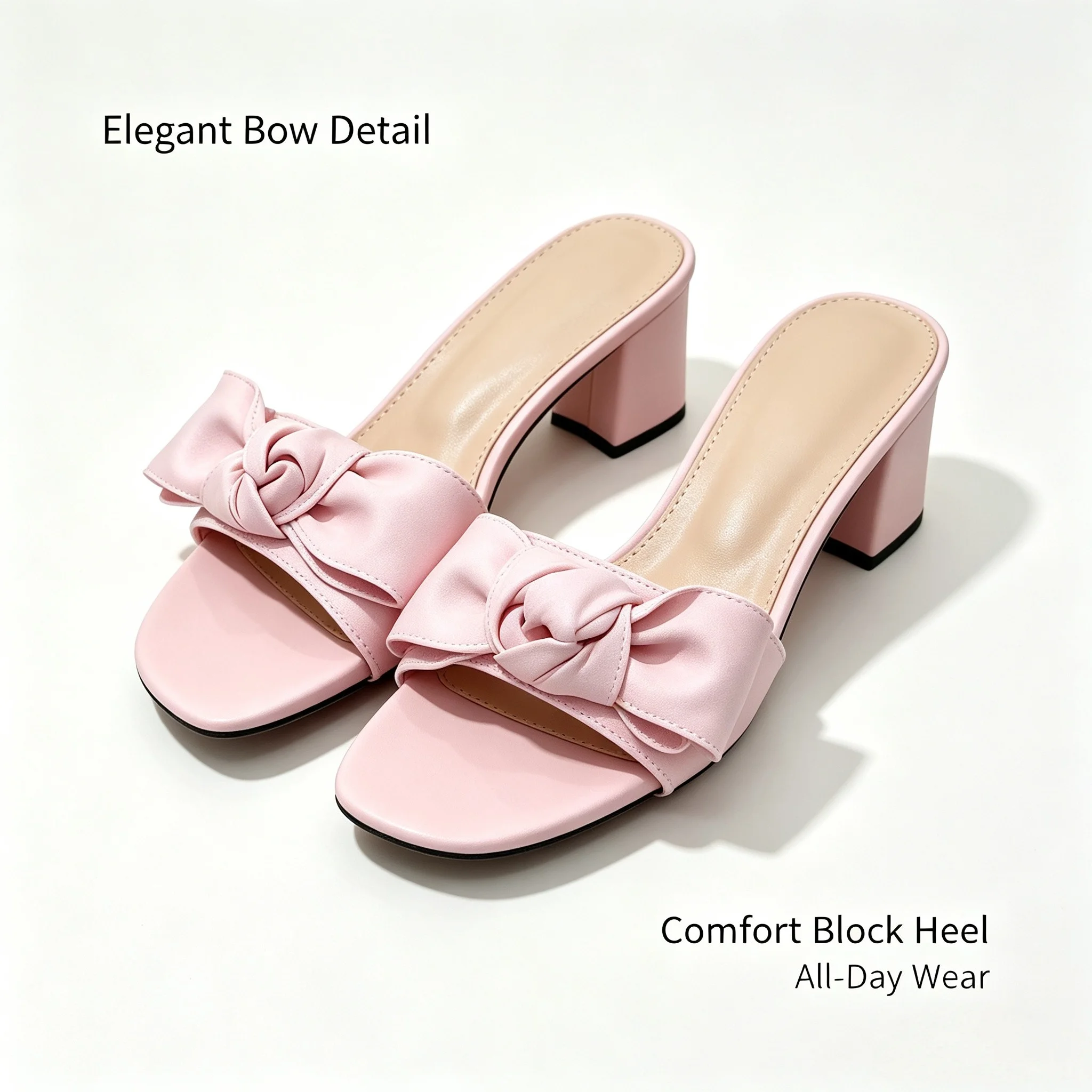 Brand on Sale Letter-accented bow block-heel open-toe slides stylish single-strap sandals minimalist flat slides (KCQ9O2)
