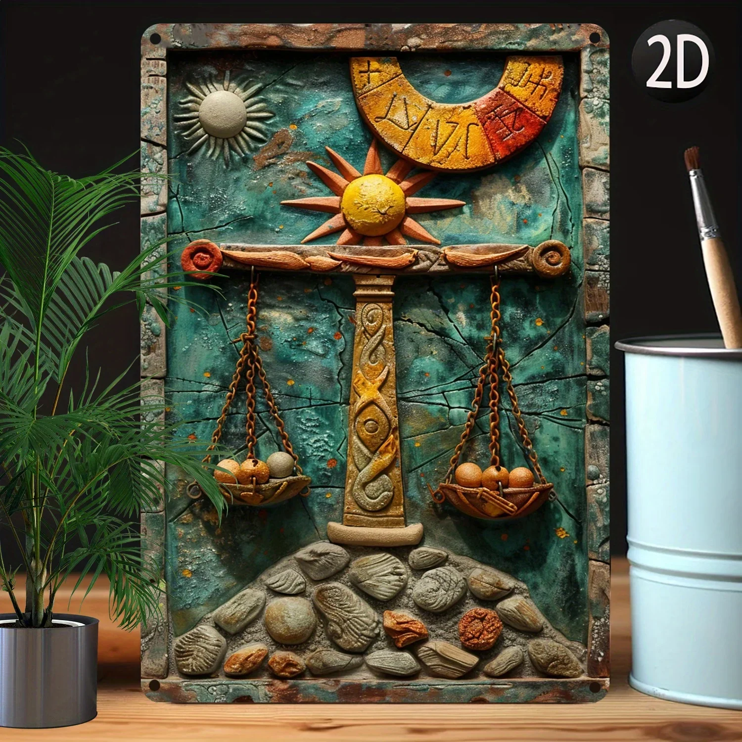 Libra Zodiac Totem Metal Wall Art, Aluminum Decorative Sign - Durable, Moisture Resistant, 3D Relief Design for Home and Office