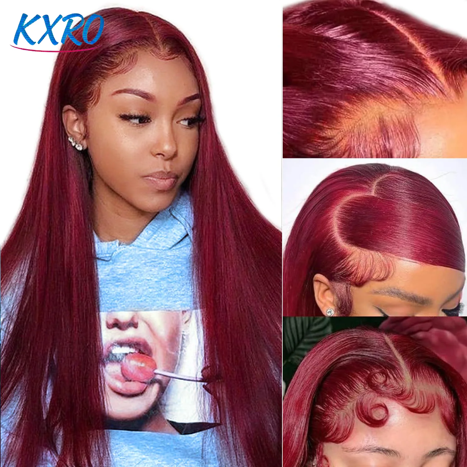99J Burgundy Straight Body Wave 13x6 HD Transparent Lace Front Remy Brazilian Human Hair Wig Pre Plucked 200 250 Density Straight Body Wave 13x4 Lace Frontal Wigs for Women Ready to Wear On Clearance Sale Pre Plucked Black Wig Party Work Daily