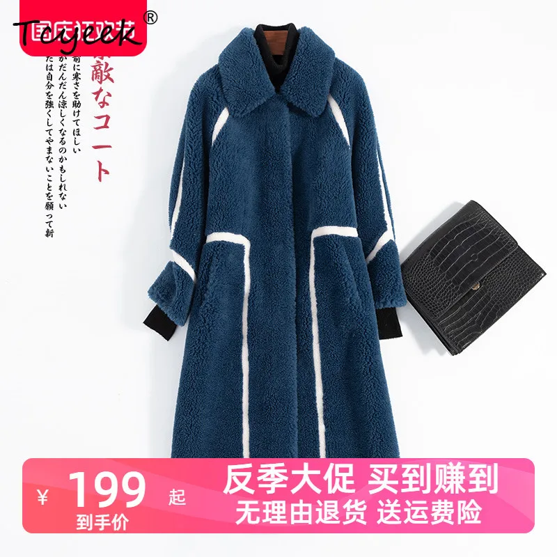 Tcyeek couche supérieure en peau de mouton automne hiver fourrure haut de gamme intégré col carré longueur moyenne femmes manteau de fourrure Fourrures Femme