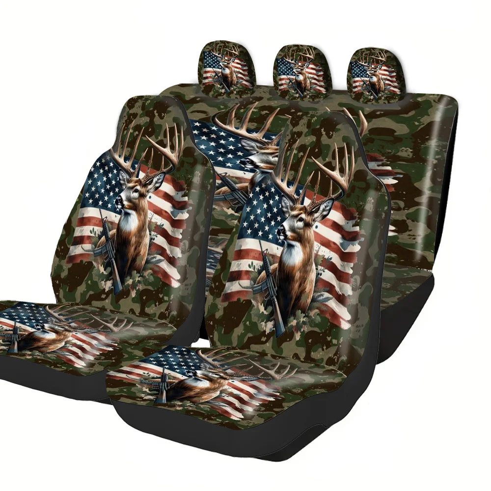 Car Seat Covers - Halloween Christmas New Year Easter Lucky Gift For Friends Premium Polyester With Deer Flag Rifle Patterns Uni