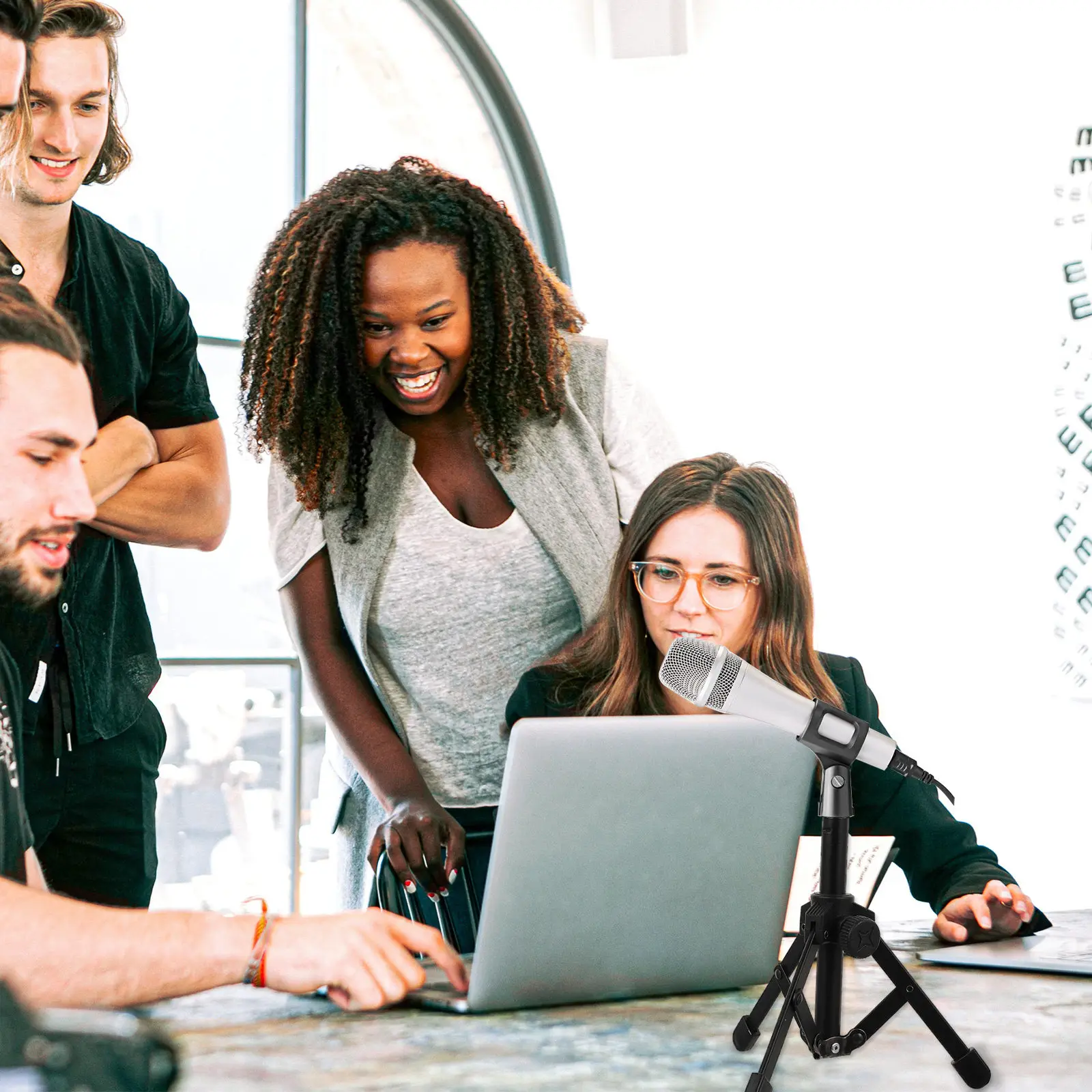 

Heavy Duty Adjustable Desktop Microphone Tripod Stand Foldable Space Saving Mic Support for Studio Podcast Conference Lecture