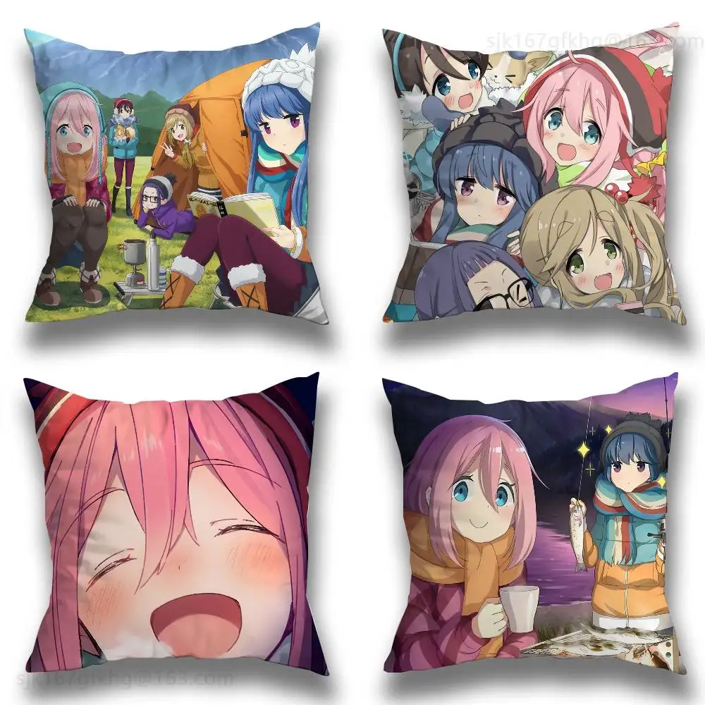 

Anime Yuru C-Camp Pillow Case Anti-dustmite Pillowcase Invisible zipper silky short plush Sofa cushion cover