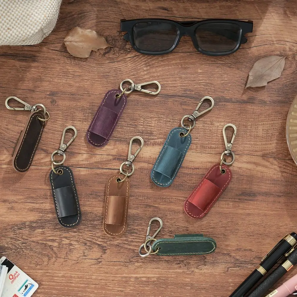 Luxury Genuine Leather Pen Case Removable Pen Tray Portable Pen Holder Keychain 1 Slot Clip Design Pen Pouch Keychain