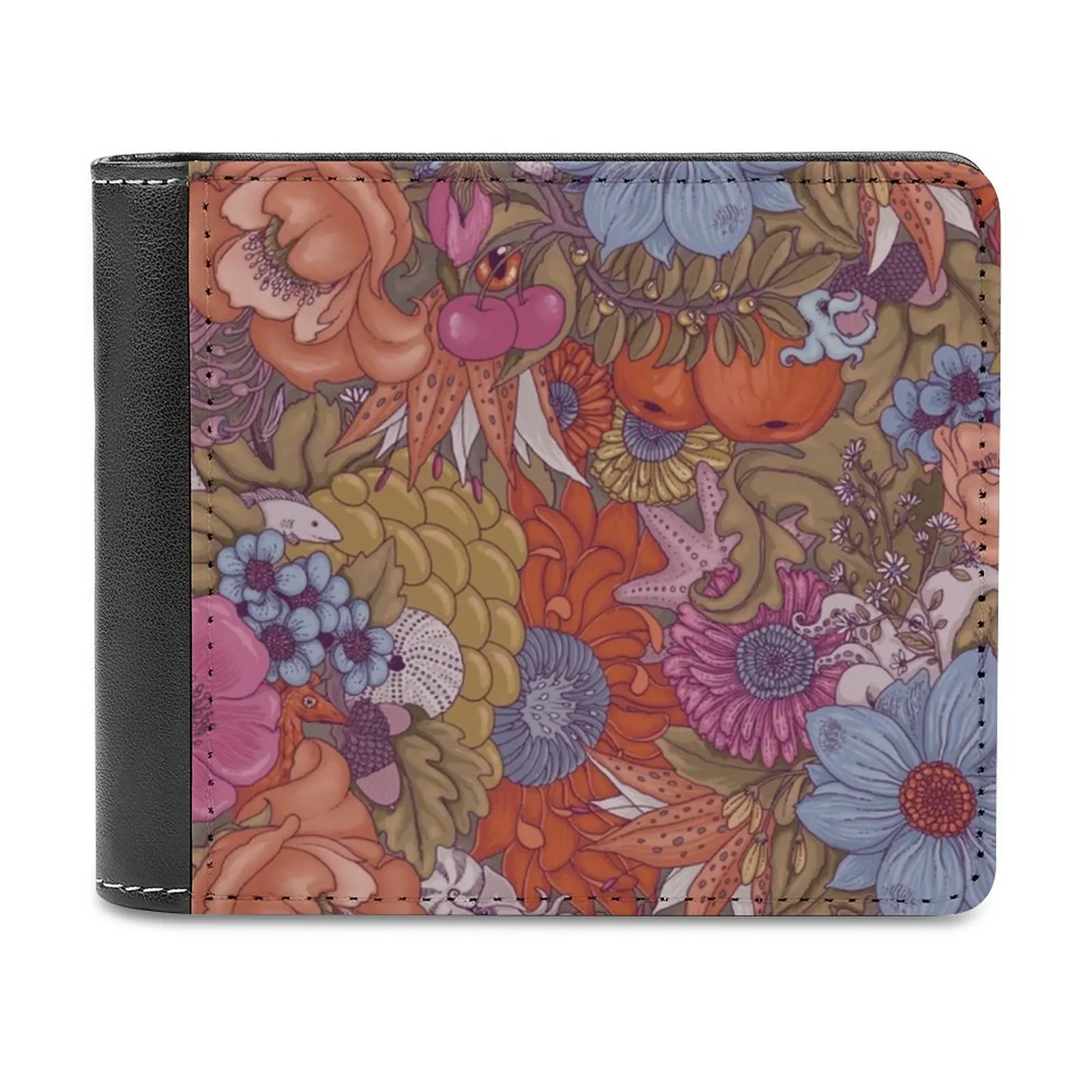 

Осенний модный кошелек для кредитных карт Wild Side, кожаные кошельки, персонализированные кошельки для мужчин и женщин, цветочный цветок, морская рыба