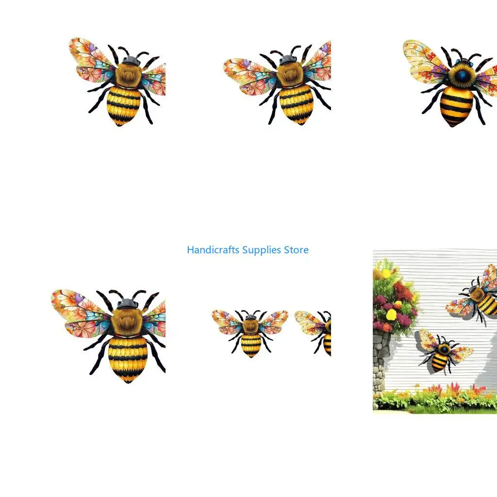 R1WA Elegant Metal Honeybees Sculpture For Balcony Home Patios Yard Art Indoor Wall Display Weather Resistant Iron Craftsmanship