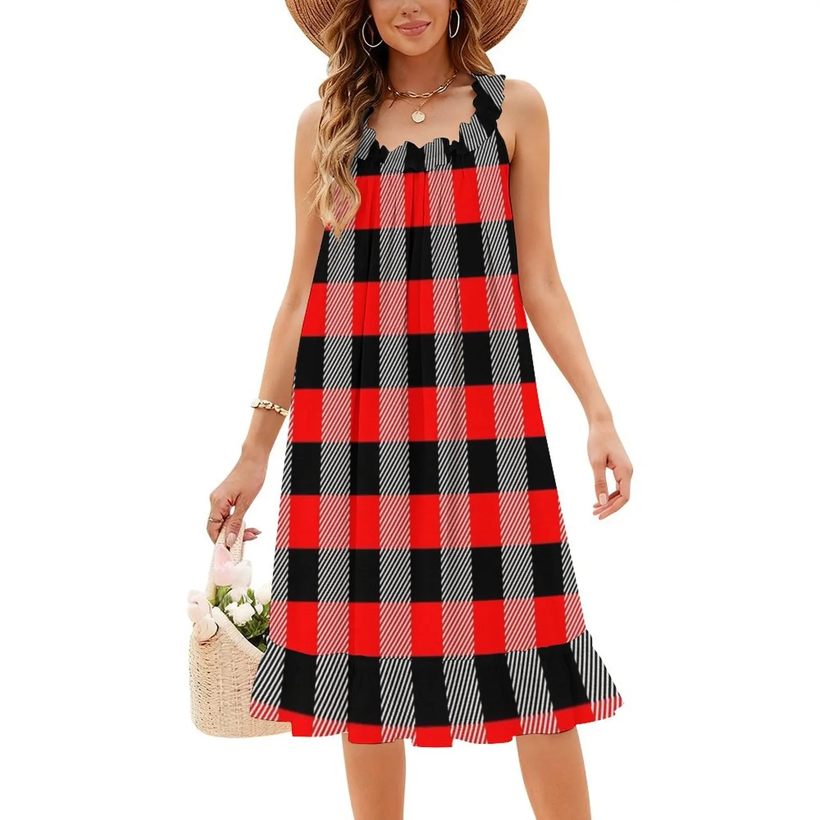 فستان منقوش باللونين الأحمر والأسود بدون خياطة على شكل قلب فستان أنيق للحفلات الصيفية للنساء خلفية تجريدية #4