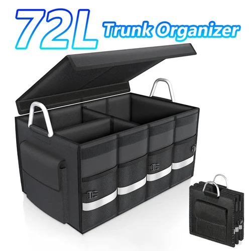 Organizador de maletero de 72L de alta resistencia para coche, caja de almacenamiento plegable de gran capacidad, organizador de coche impermeable de tela Oxford de alta densidad