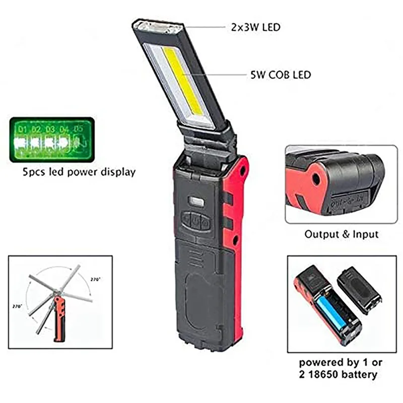 ABRS-3X Super Bright COB LED Working Light With Magnetic Base & Hook USB Rechargeable Dimmable Flashlight
