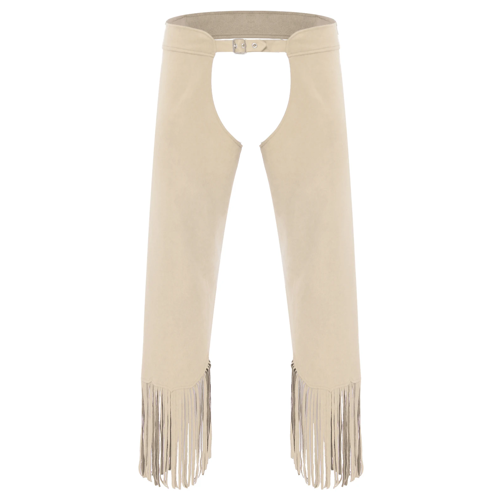 Męskie spodnie w stylu vintage, kowbojskie, z otwartym krokiem, bez pleców, z rozcięciem i frędzlami, idealne na Halloween, imprezy tematyczne i cosplay.