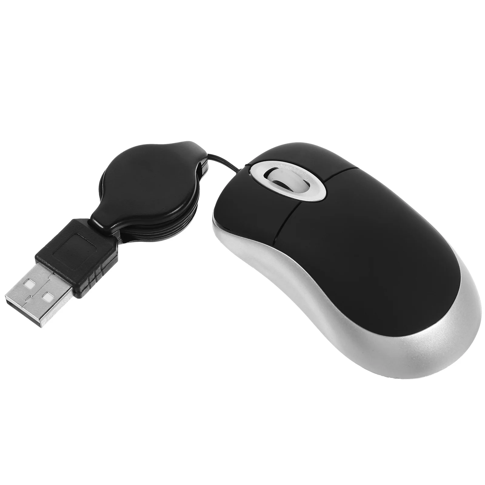 Mini Optical USB Retractable Cord Mouse Compact Play for Laptop USB Mouse