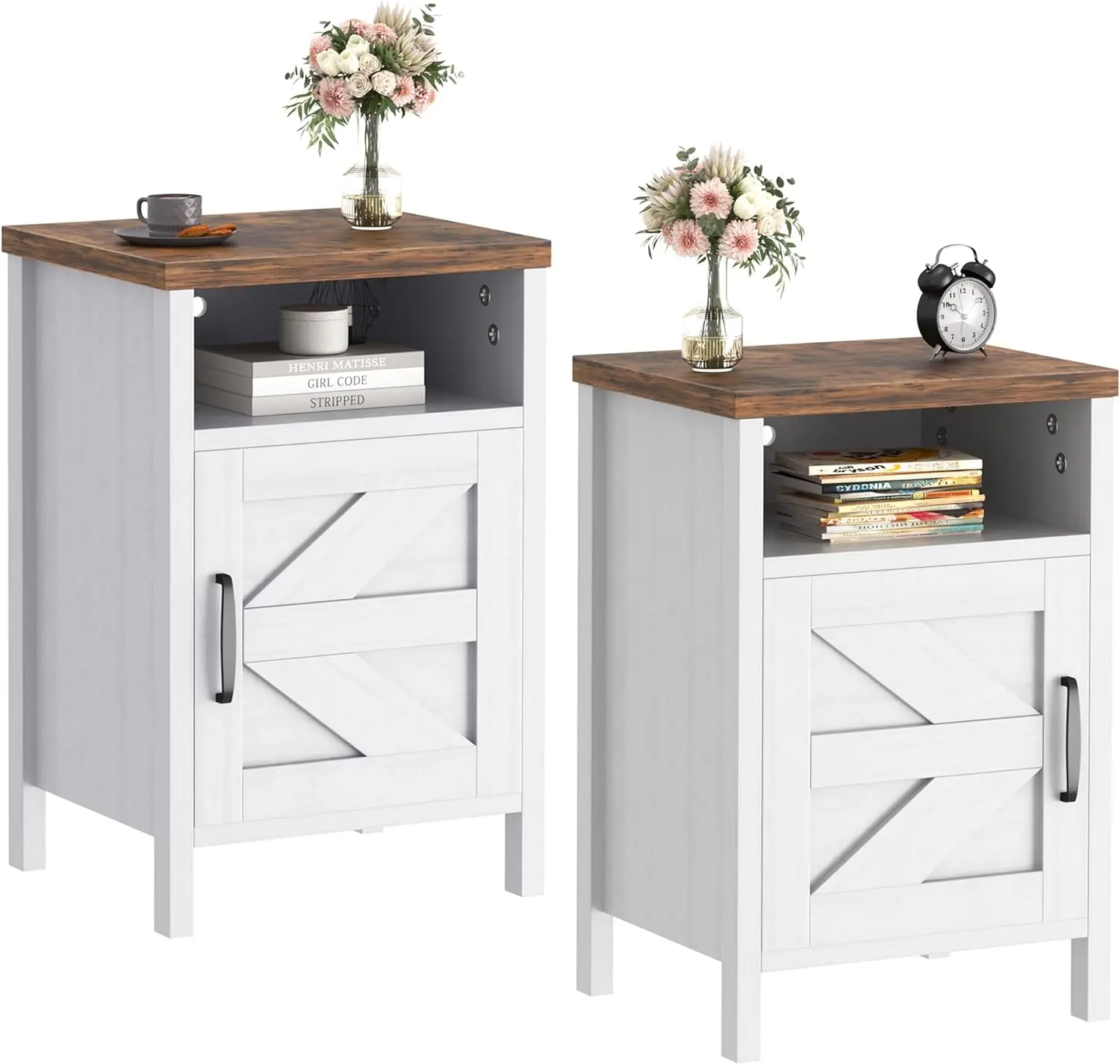 

Comfort Corner Farmhouse Nightstand,Bedside Table Set of 2 with Barn Door and Shelf, Rustic End Table Side Table for Bedroom