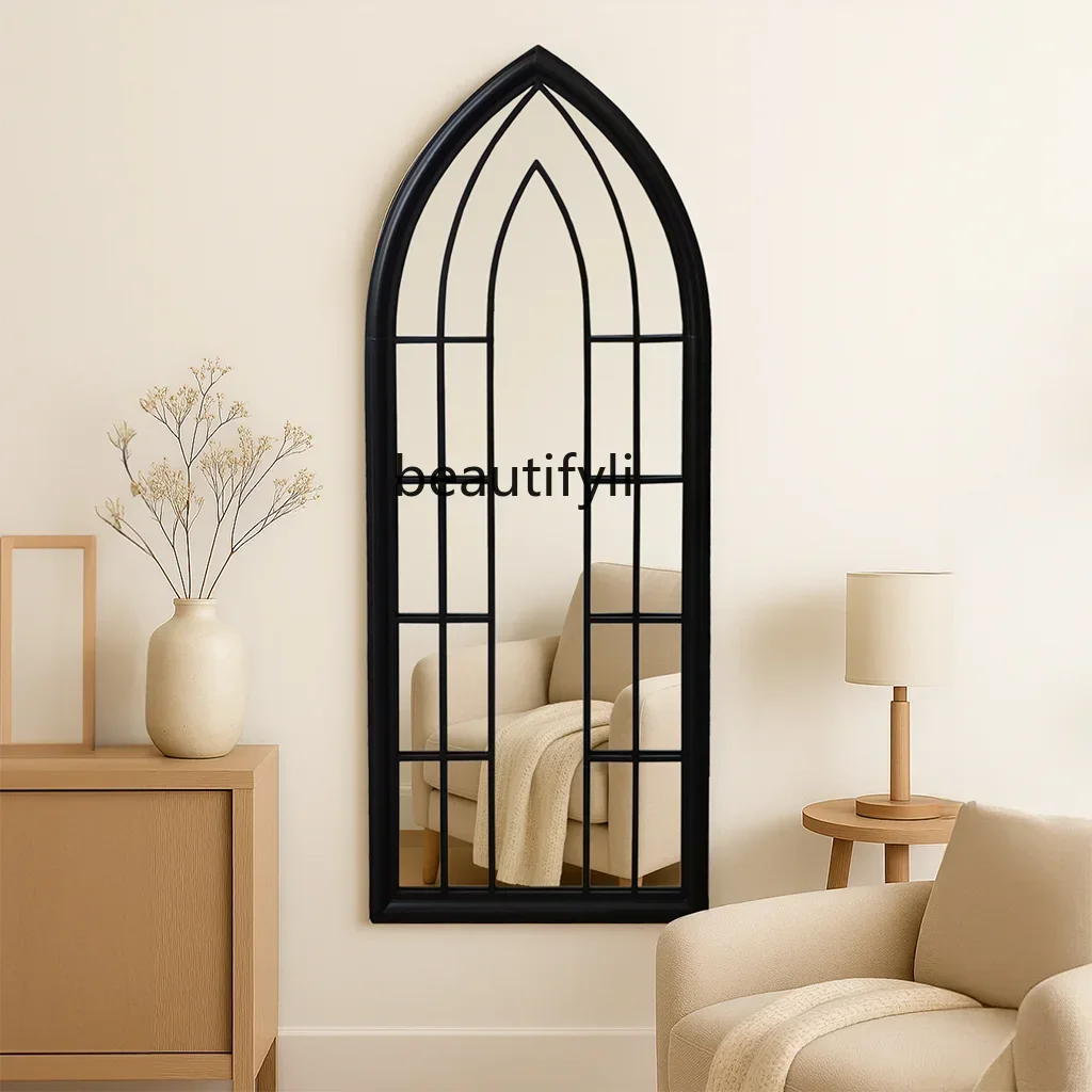 

YA17 French rural retro old decorative mirror wooden frame wall hanging restaurant fireplace, American floor-to-ceiling mirror