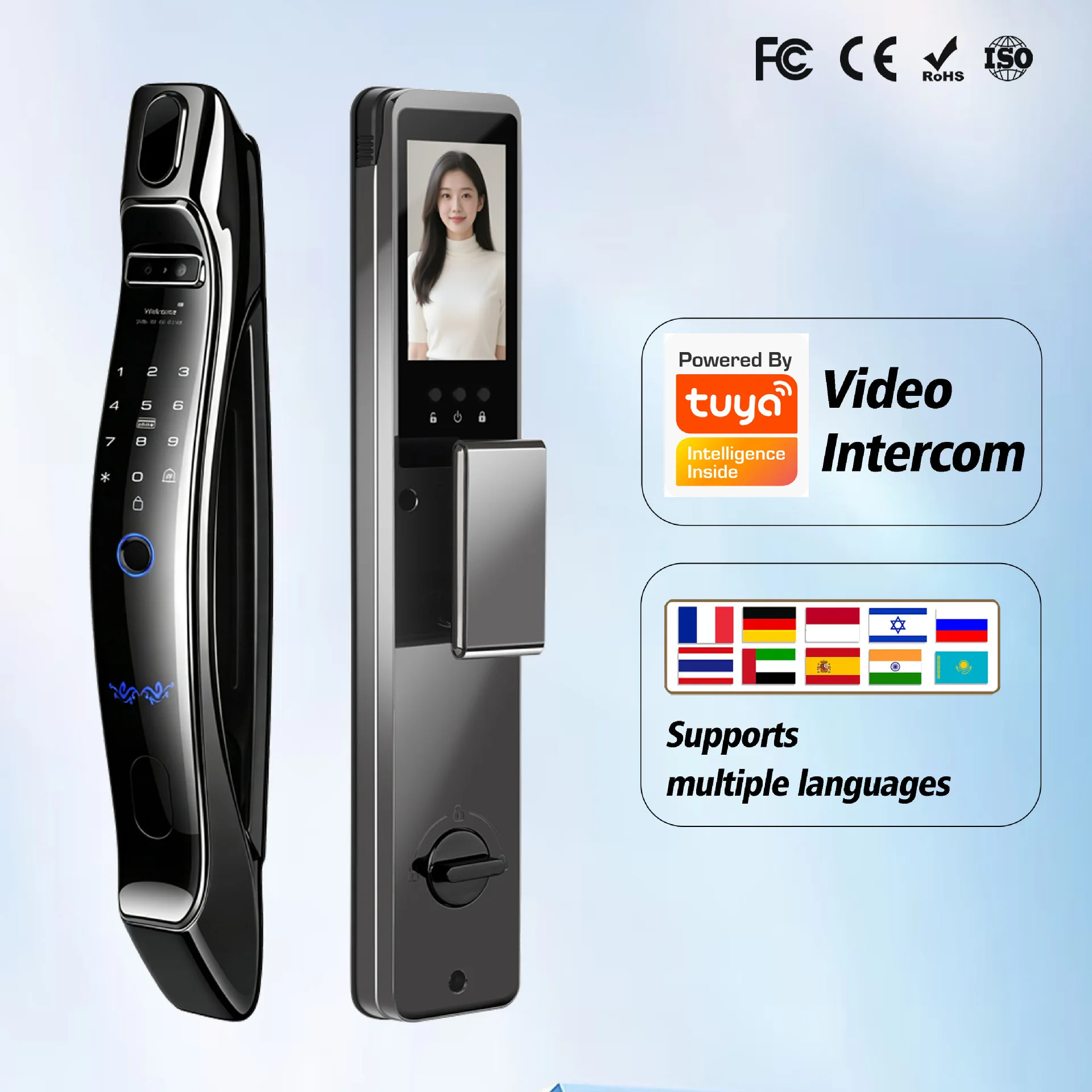Tuya Wifi Smart Lock Facial Recognition Fingerprint Visual Password Door Lock Household Anti-theft Door Electronic Home Lock