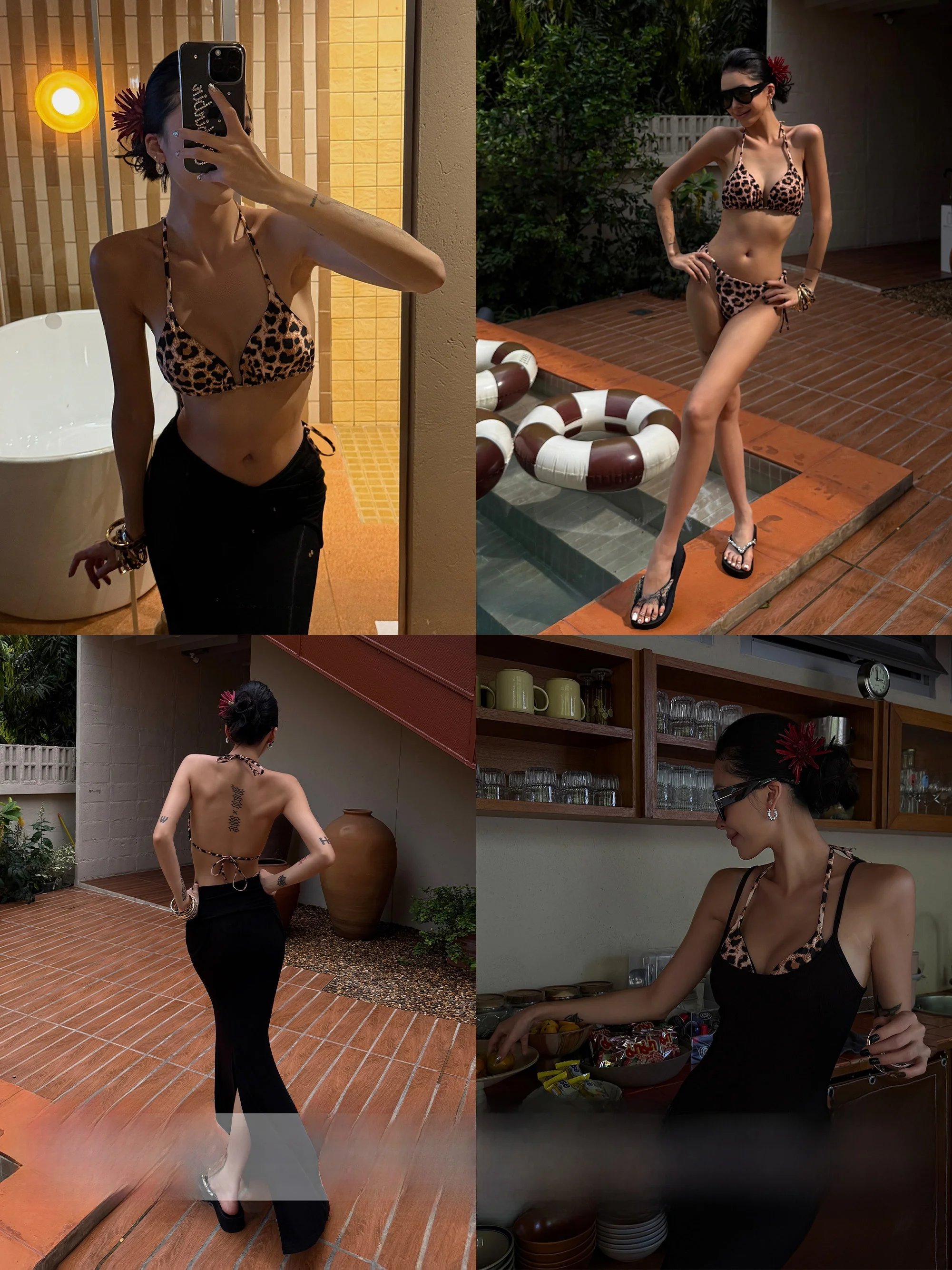 

Wild Zero Sexy Leopard Print Bikini Three Piece Set Women's New Island Vacation Swimsuit Casual Fashion Ensemble Polyester Fiber