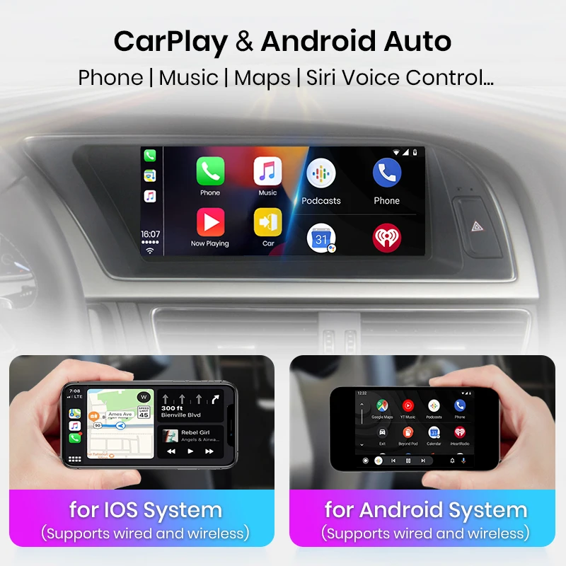 Junsun 8,8 pulgadas CarPlay para Apple Radio de coche Multimedia para Audi A5 2009-2016 Bluetooth inalámbrico Android Auto 4G WiFi GPS estéreo 3