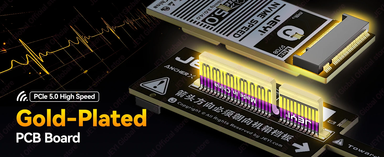 JEYI Flache PCIe 5.0 X4 zu NVMe Adapterkarte 128Gbps Kompaktes Mini-Design Ohne GPU-Blockierung Nur für M.2 2280 NVMe SSD für PCIe 4.0 – Detail 6