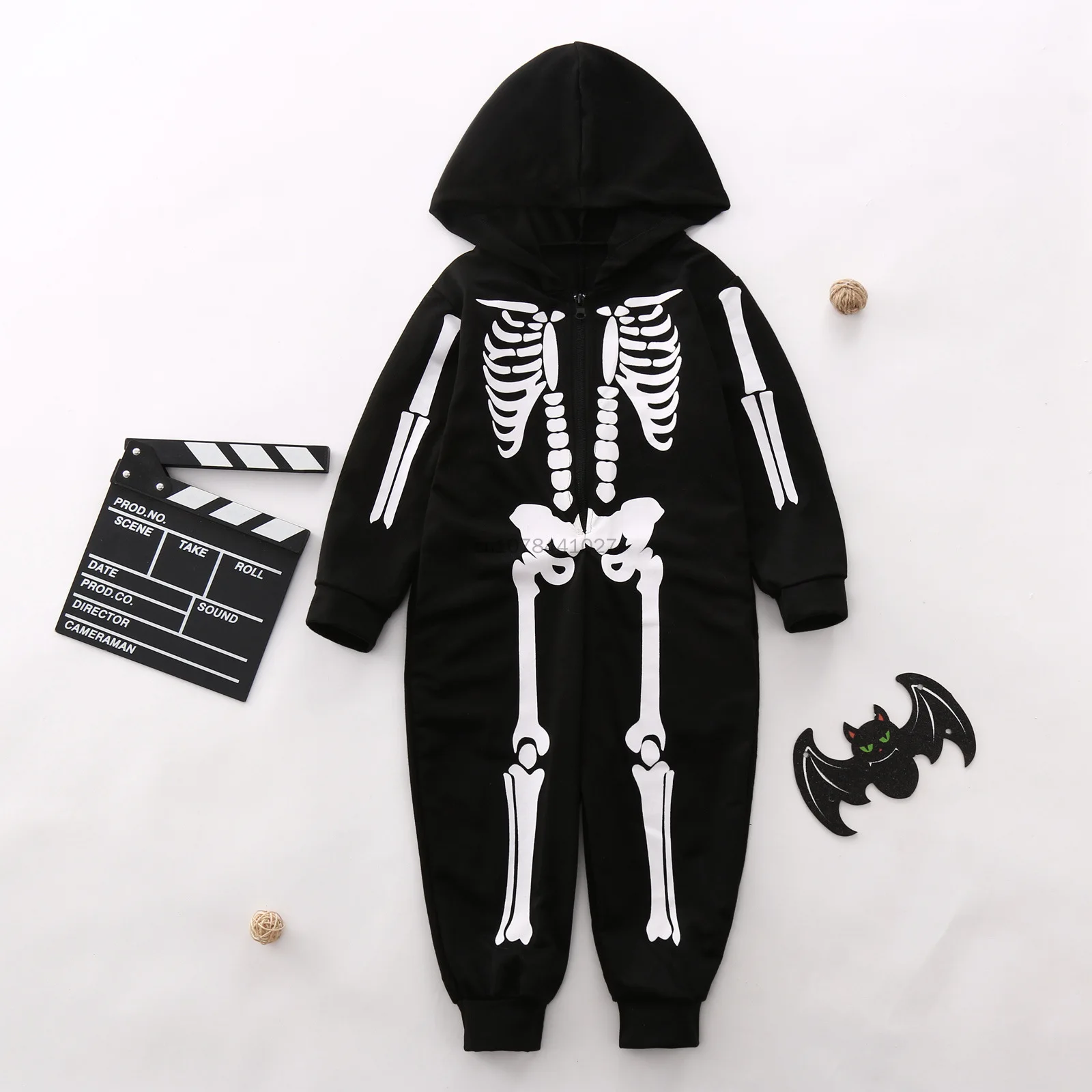 Halloween Carnival Outfit Family Costume Bone Skeleton Jumpsuit Cosplay Zipper Hooded Romper For Adult Kids Women Men Boy Girls