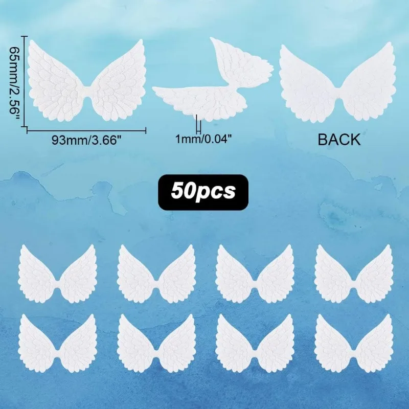 50 Pcs Glitter Angel Wing Applique Patches White Sew On Patches for Sewing Prom Dress Clothes Jeans Pants Shoes Decor Props