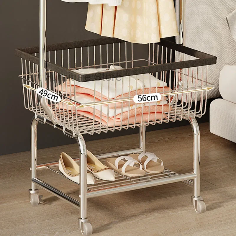 Shelf Clothing Coat Racks Bedroom Movable Shelves Modern Basket Hanger Clothes Rack Wheel Percheros Para Ropa Furniture Nordic