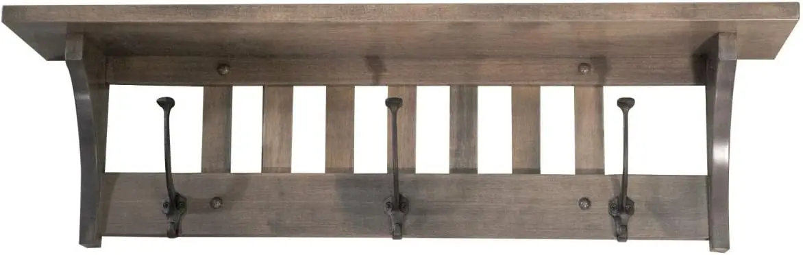 Rustic Red Door Mission Style Coat Rack Wall Mounted with Shelf, Entryway Wooden Hanger with 3 Wrought Iron Hooks for Jacket, To