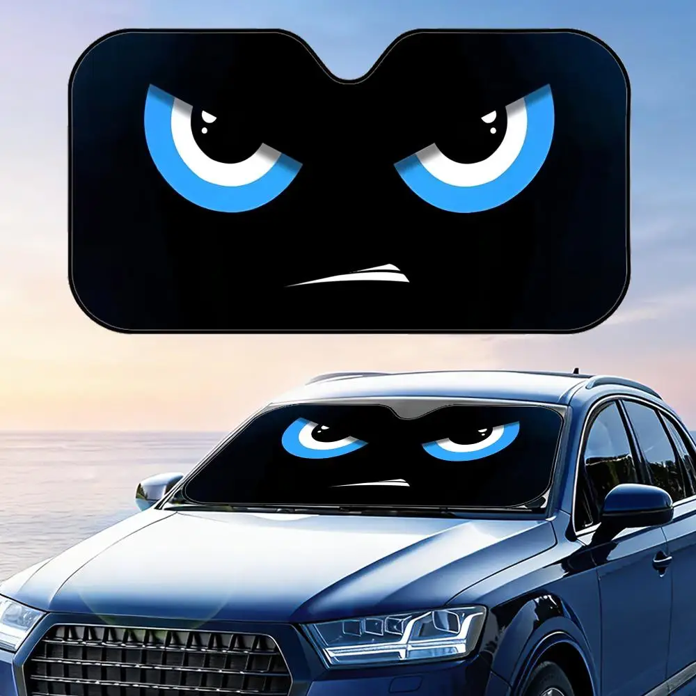 

Black background emoticon pack Sun Visor Reusable Aluminum Foil UV Protector Heat Three-layer Insulation Windshield Sunshades