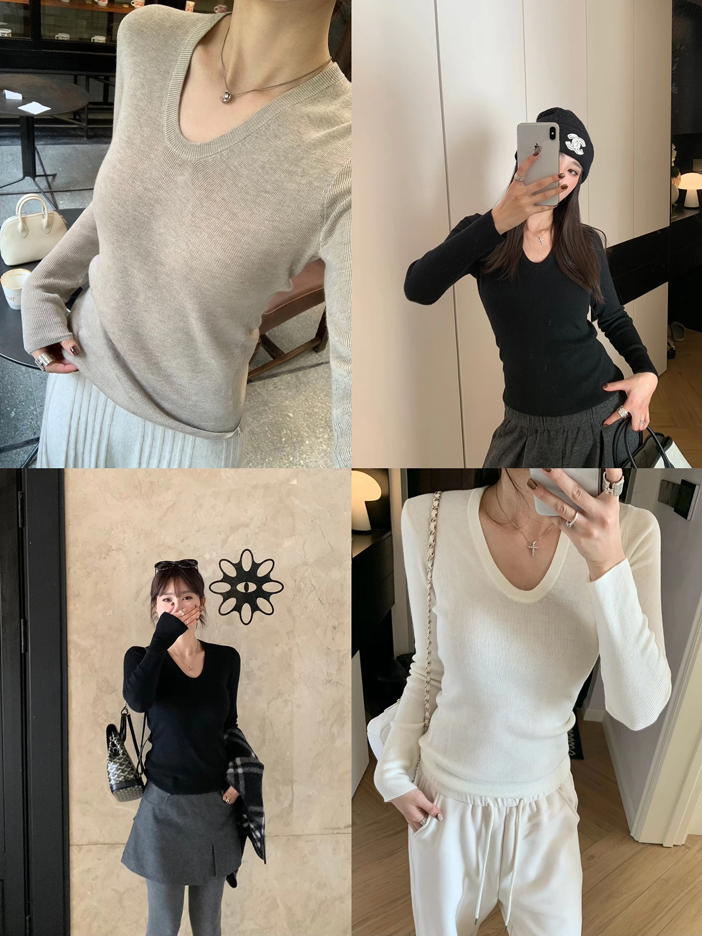 

Белый трикотажный топ White Studio Winter Canion с U-образным вырезом, облегающий базовый слой, осенне-зимний, универсальный, из мягкой шерстяной смеси, длинный рукав