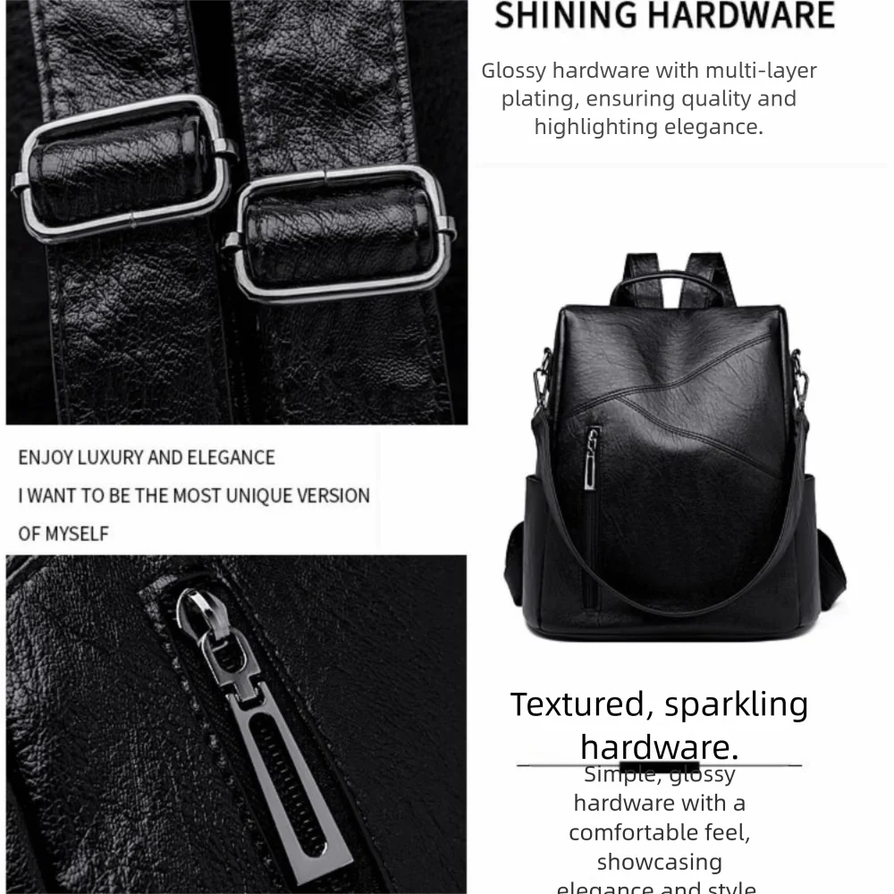 

New PU Leather Versatile Backpack Black Brown Polyester Computer Bag Large Capacity Waterproof School Bag Men Women