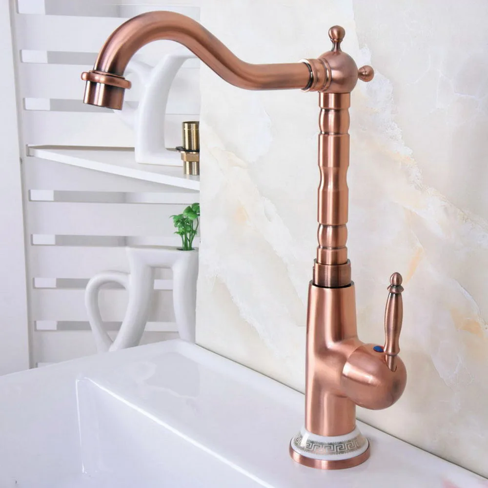 

Single Handle Mixer Tap Bathroom & Kitchen Sink Water Faucet Antique Red Copper Rotable Basin Faucet Taps znf626