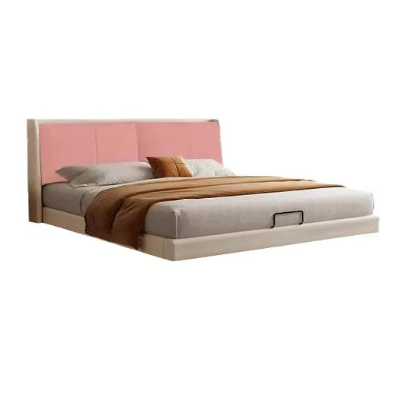 

Leather suspension bed light luxury master bedroom 1.8 meters double modern simple cream style