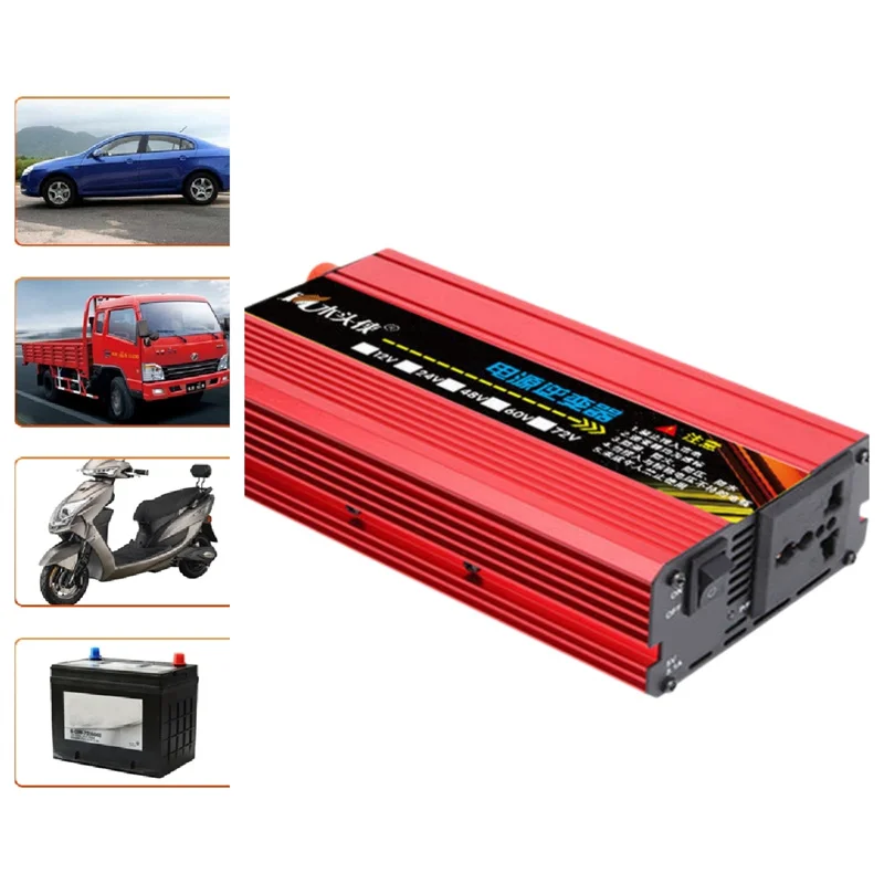 1600W Power Inverter DC to AC 12V 24V 48V Transform 220V + USB 5V Correction Sine Wave Inverter Plate Generator Car Solar Power