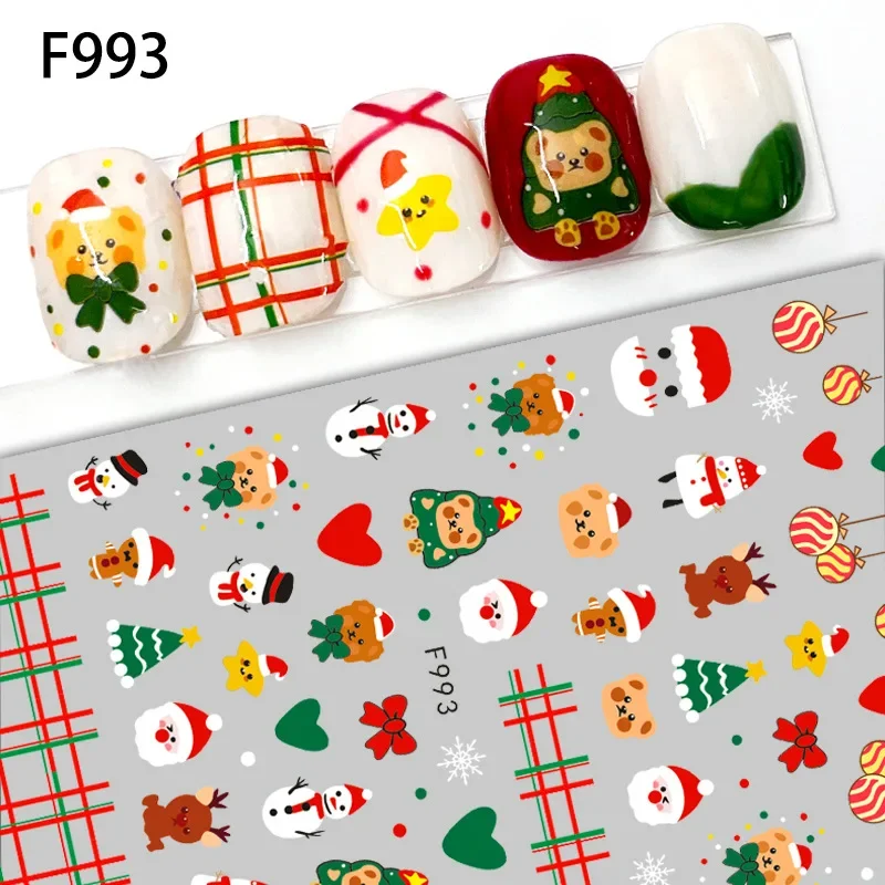 Calcomanías navideñas para uñas, diseños de árbol, Santa, reno, muñeco de nieve 6