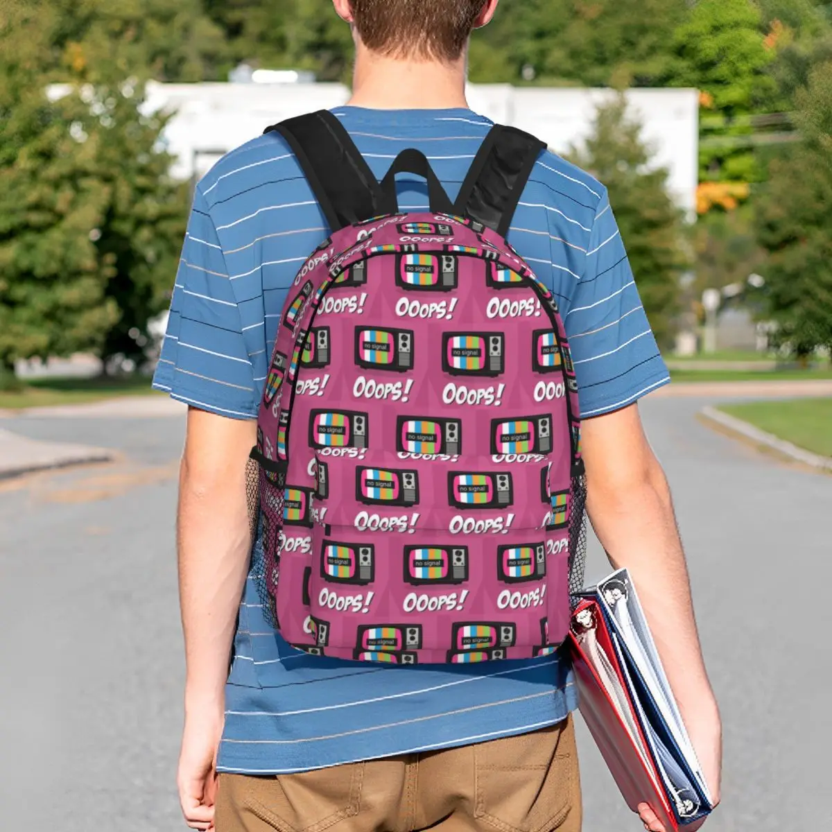 Cartoon TV Bars Signal Error Backpack Student BookBag Children School Bag Laptop Shoulder Bags for Boys Girls