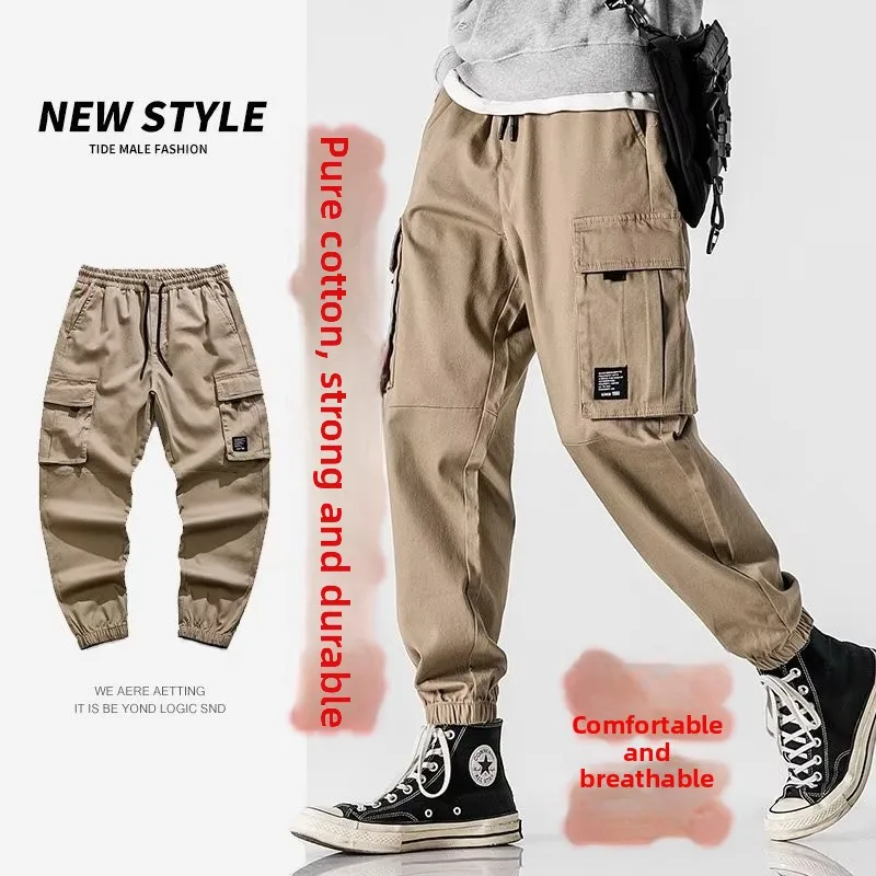 

Retro Japanese Style Workwear Pants Men's Multiple Pockets Loose Fit Cotton Trousers Wear Resistant Cargo Pants Youthful Ener...