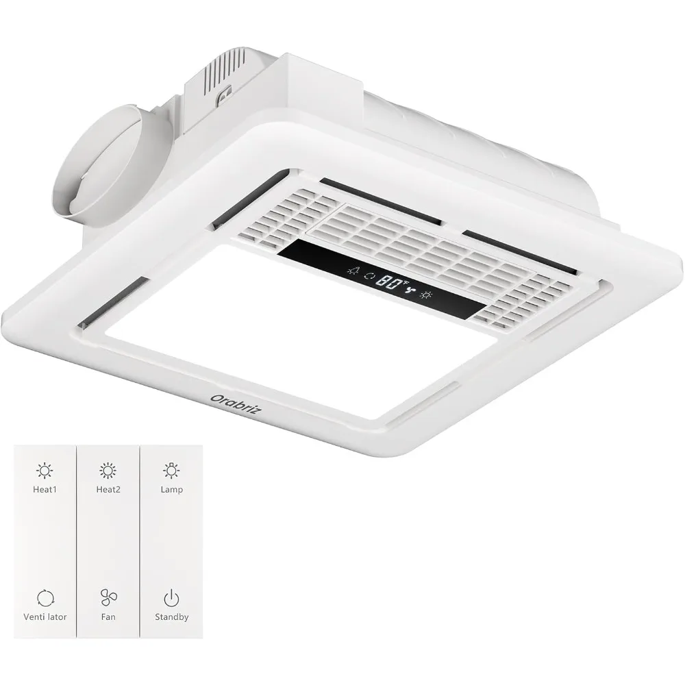 

4-in-1 Bathroom Exhaust Fan with Dual Mode Heater and LED Light: 110 CFM Quiet Ceiling Ventilation Fan, 1300W Heating Power, 1.0