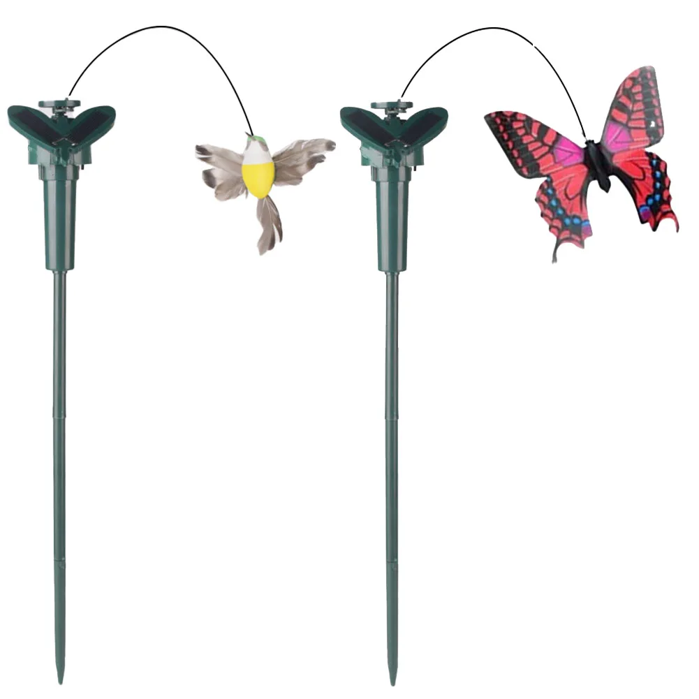 1PC Solar Garden Rotating Bird Toy Flying Hummingbird Power Vibration Birds Stake Flying Fluttering Toy For Garden Decoration