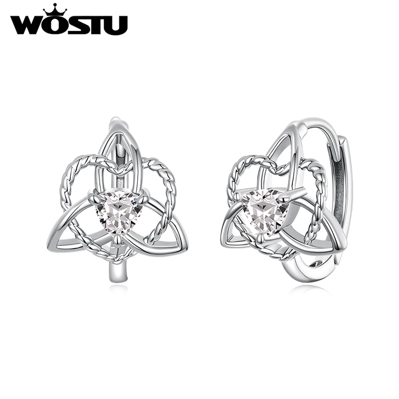 WOSTU Original Celtic Knot Heart Earrings Women, White Gold Plated Interlocking Love Stud Earrings Anniversary Gift