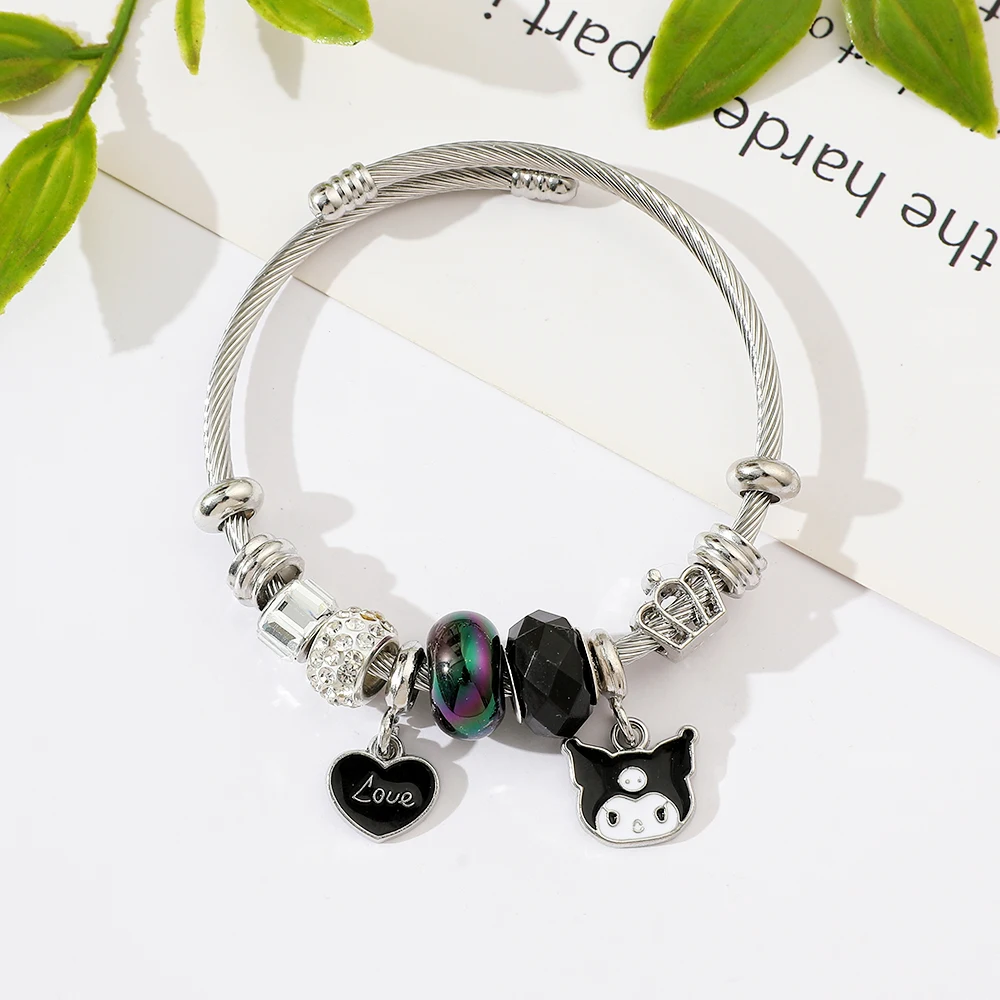 Sanrio Popular Anime Kuromi Bracelet Cute Moissanite Heart Pendant Accessories Fashion Cartoon Kuromi Pendant Bracelet