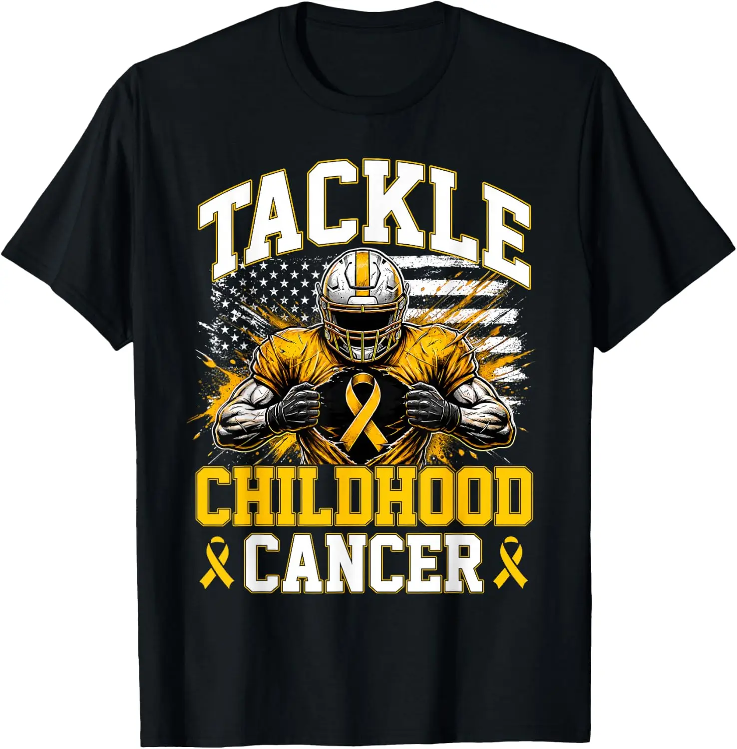 Tackle Childhood Cancer Awareness Football Gold Ribbon T-Shirt vintage style tee  boxy fit tee black graphic tee 100% cotton men