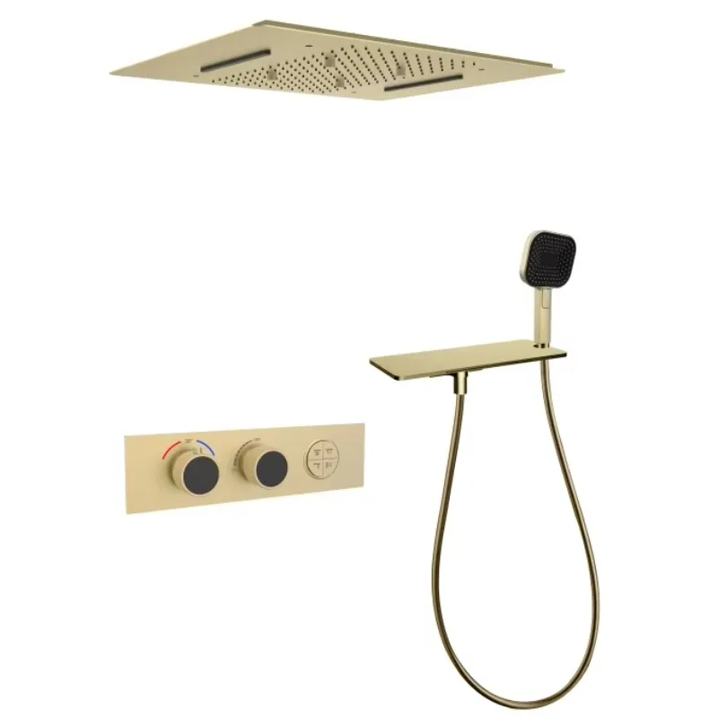 真鍮製隠し浴室シャワーセット スクエアトップスプレー 四機能 定温 壁掛けシャワー
