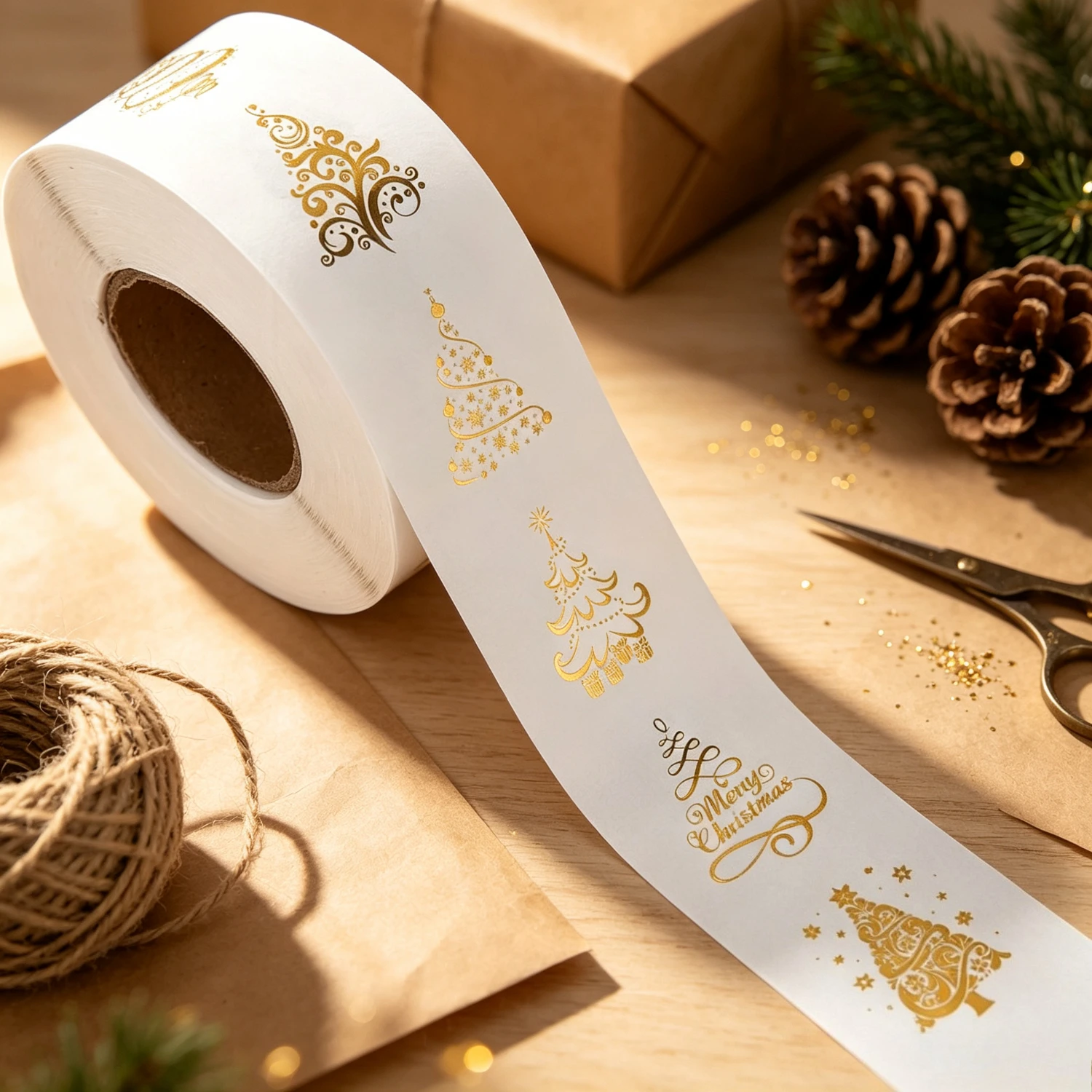 500 Stück Goldene Folien-Weihnachtsbaum-Aufkleber Metallische Weihnachts-Dekorationen mit Schneeflocken Frohe Weihnachten Abnehmbare Wand- und Fensteraufkleber