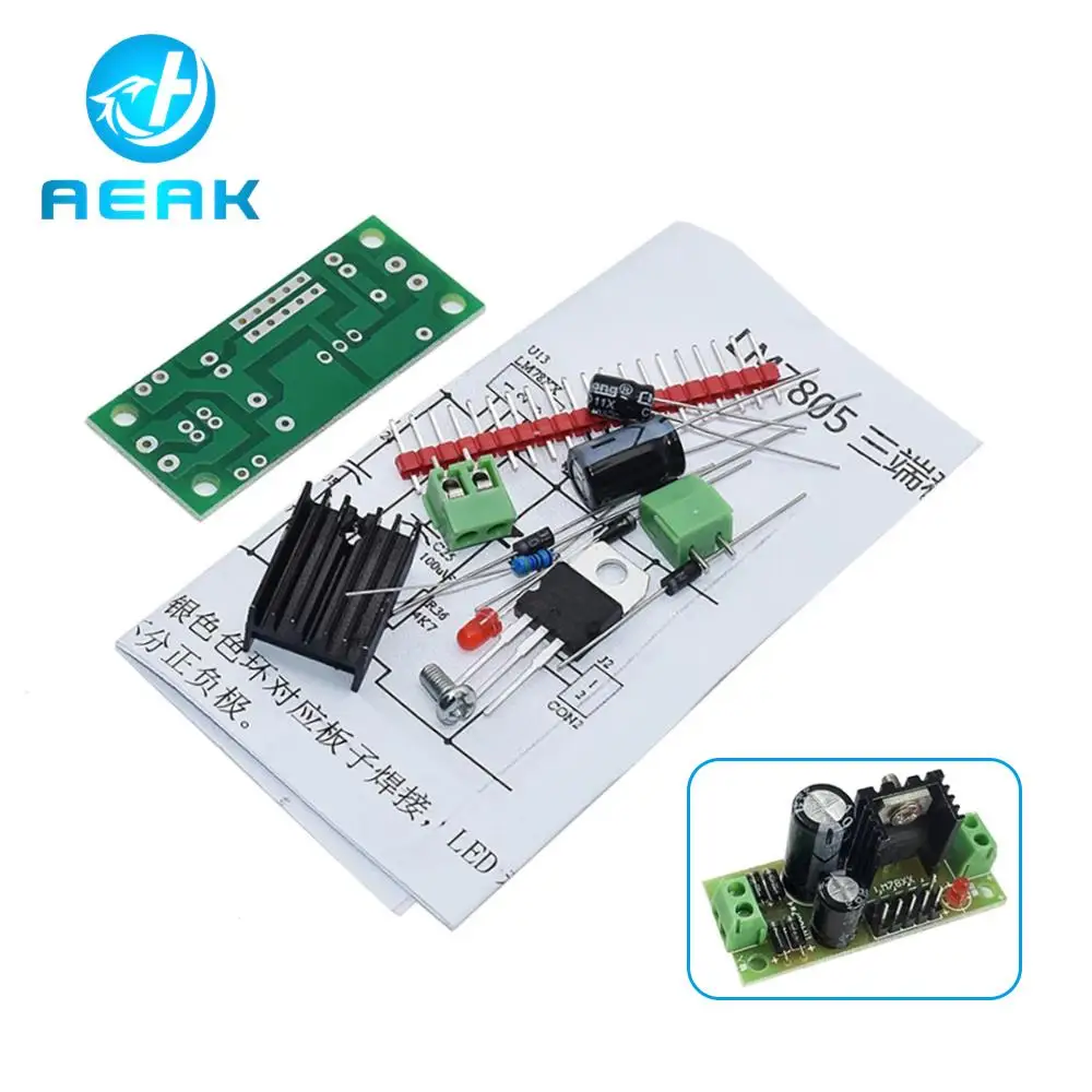 DIY KIT LM7805 L7805 DC/AC Three Terminal Voltage Regulator Power Supply Module 5V 6V 9V 12V Output Max 1.2A