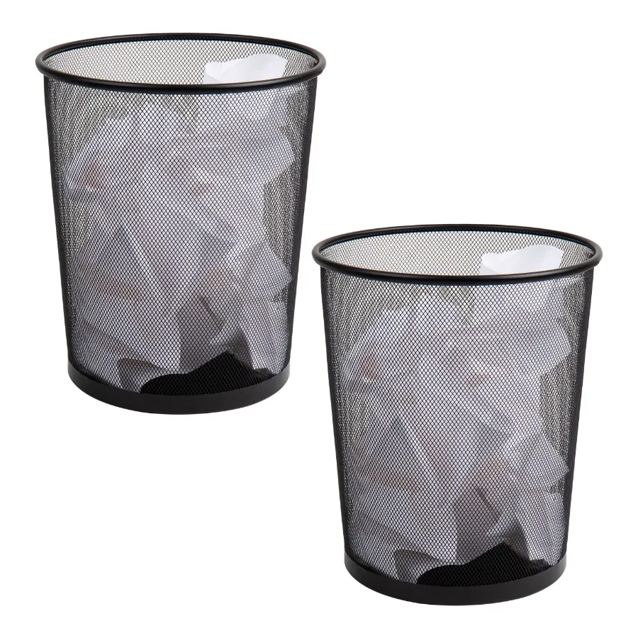 

Mesh Trash Can Set of 2 16.65L 4.4 gal Round Metal Waste Paper Basket for Office and Home Use 11.5L x 11.5W x 13.75H Modern Bla