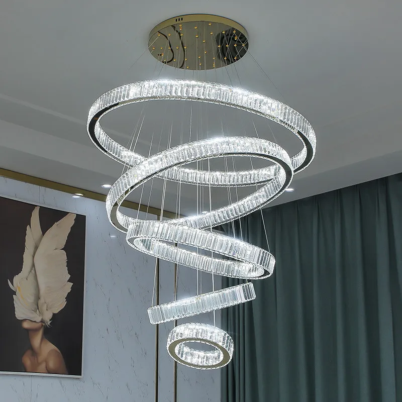 Plafonnier LED suspendu en cristal au design moderne, éclairage d'intérieur, luminaire décoratif de plafond, idéal pour un salon ou des escaliers