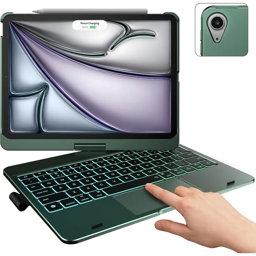 11-Inch iPad Air 360 Rotatable Case with Trackpad, Backlit Keyboard, and Pencil Holder