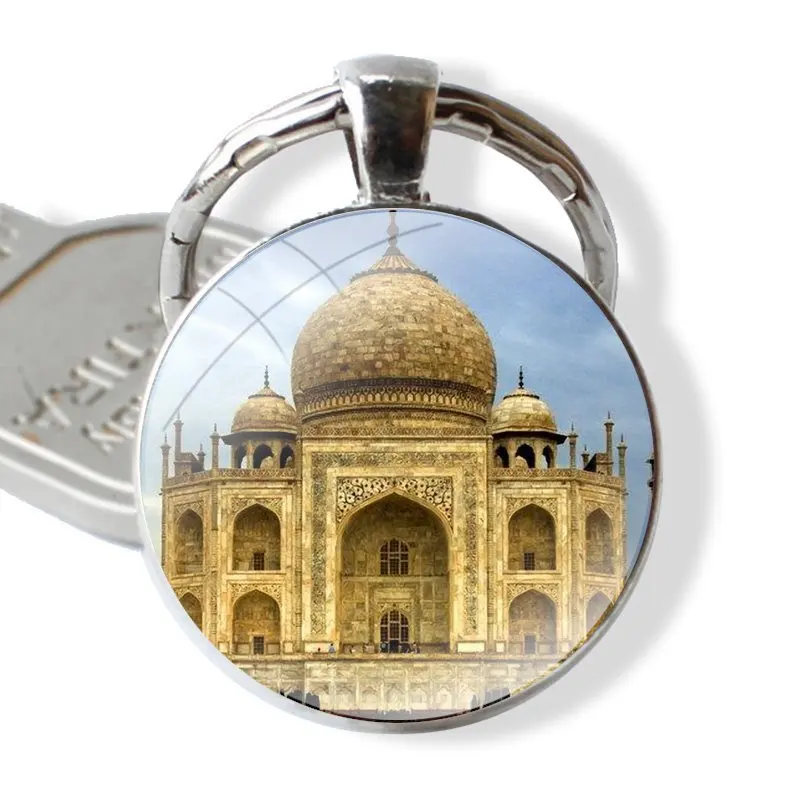 Elegant Taj Mahal India scenery Keychain Glass Cabochon Metal Pendant Classic Men's Women's Keyring