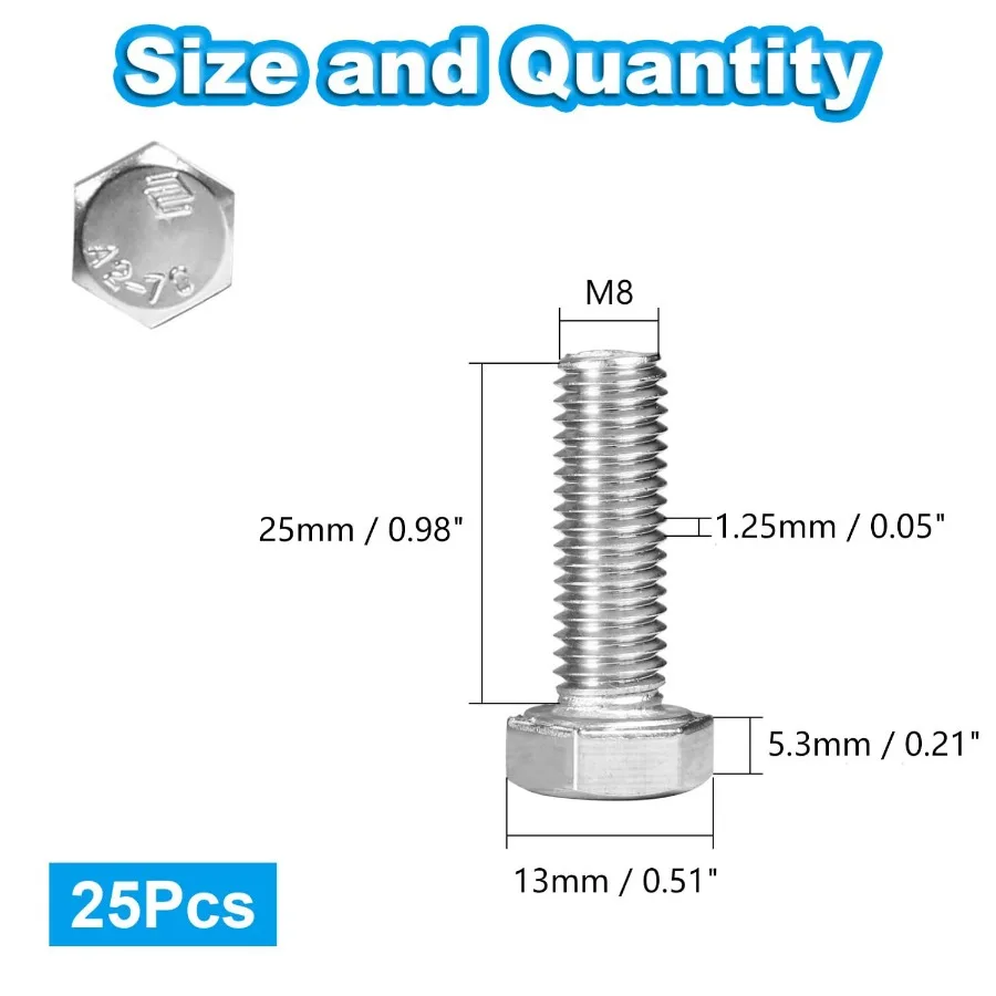 25 Pz M8 Bulloni Esagonali M81.25 x 25mm Vite Esagonale Bullone In Acciaio Inox 304 M81.25mm Bulloni Esagonali Viti Esagonali Macchina Metrico Completamente T