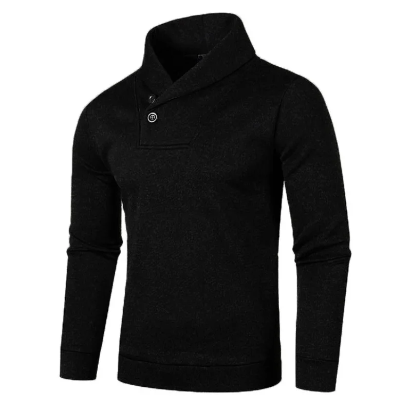 Sweatwear Half Turtleneck Mens Sweaters Button Neck Solid Color Warm Slim Thick Sweatshirts Winter Pullover Men