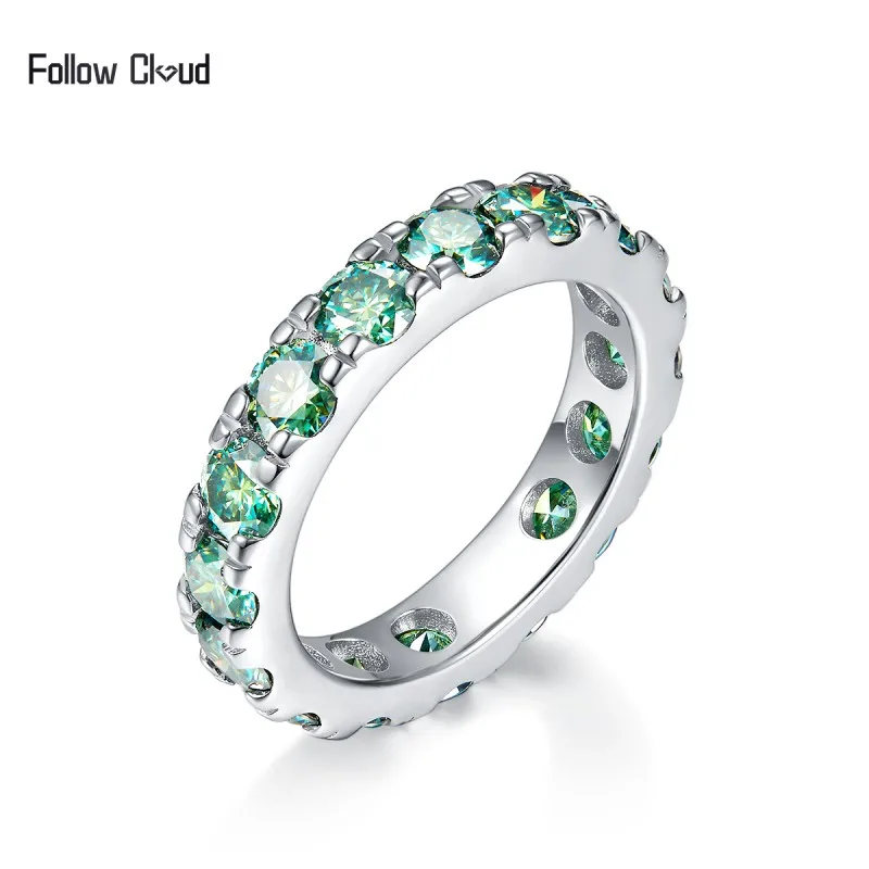 

Follow Cloud 4mm Green Round Moissanite Diamond Eternity Engagement Ring Wedding Band for Women Men 925 Sterling Silver with GRA